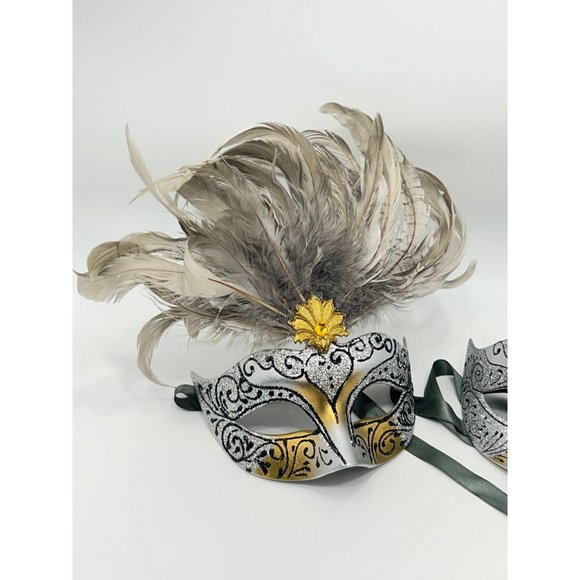 Set of 2 Masks Couples Masquerade Masks For Women Men Feather Mardi Gras Cosplay - Picture 3 of 10